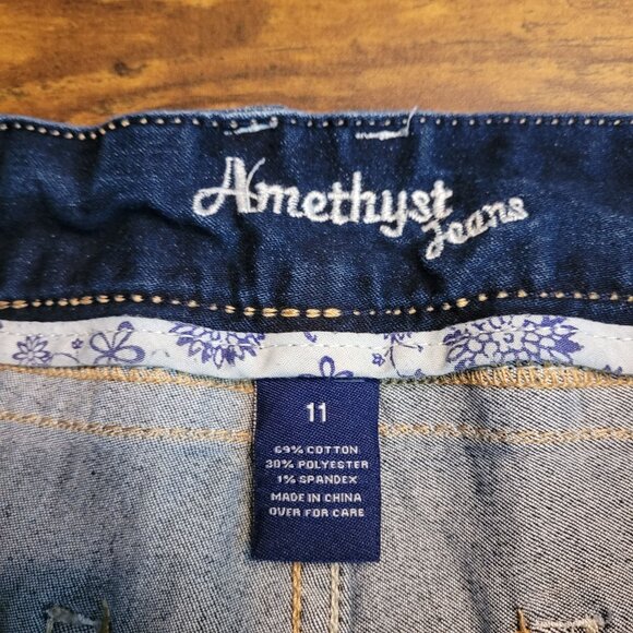 Amethyst Jeans Size 11 Zoey Flare Low Rise Thick Stitch Dark Wash Stretch - Picture 4 of 11